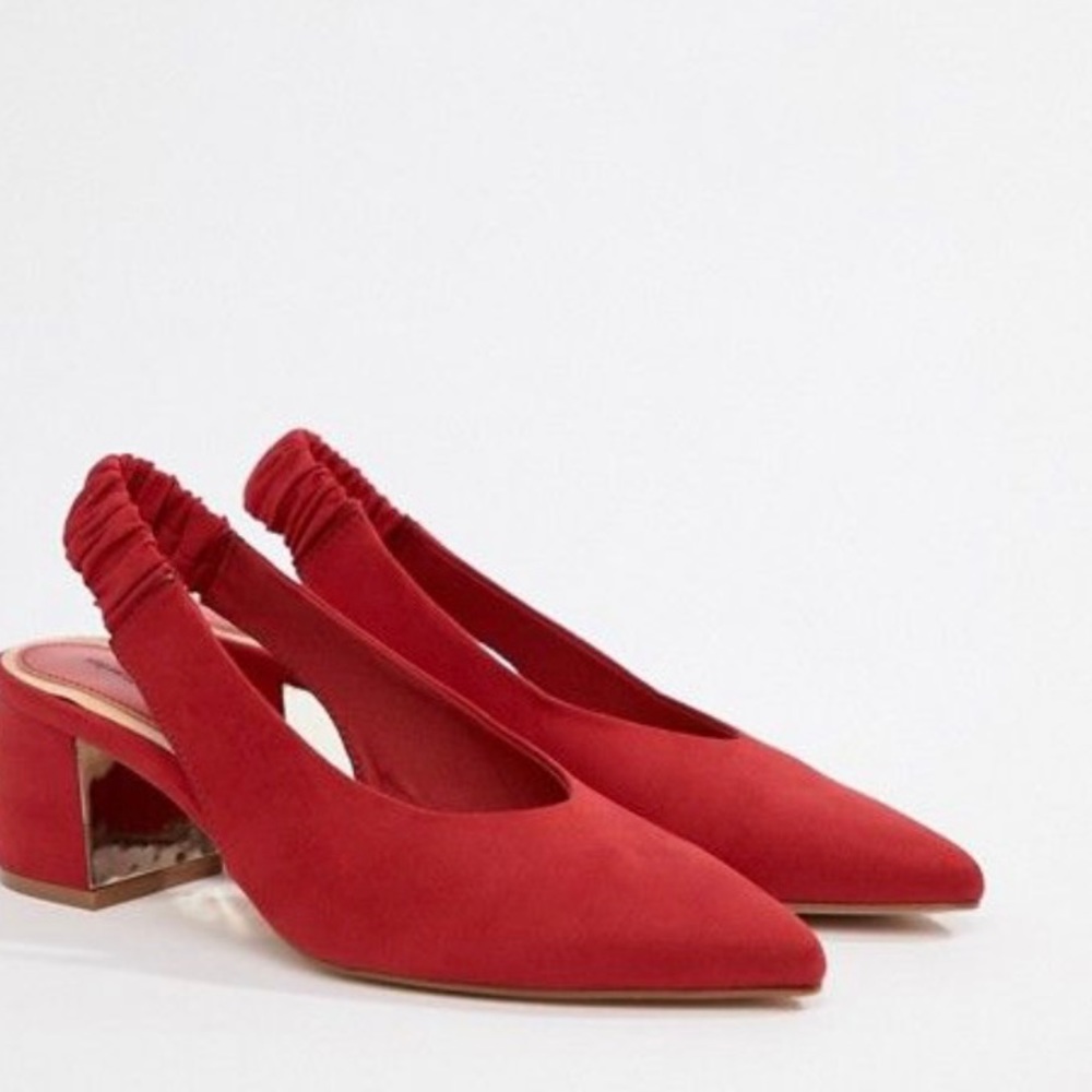 Stradivarius red faux suede sling back size 7.5